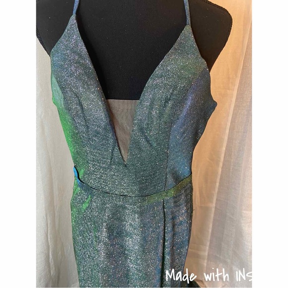 Cindy Metallic Green Long Formal Prom Evening Gown Dress Size L - Picture 6 of 9